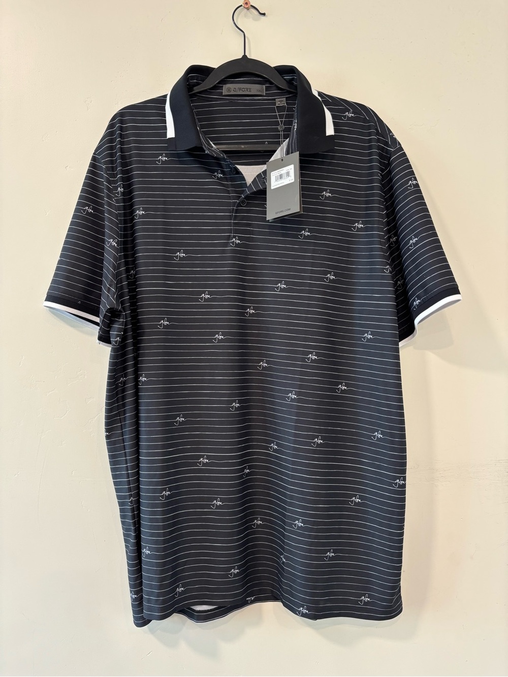 New G/FORE Mens 2XL Black Onyx Striped All Over Print Golf Performance Polo